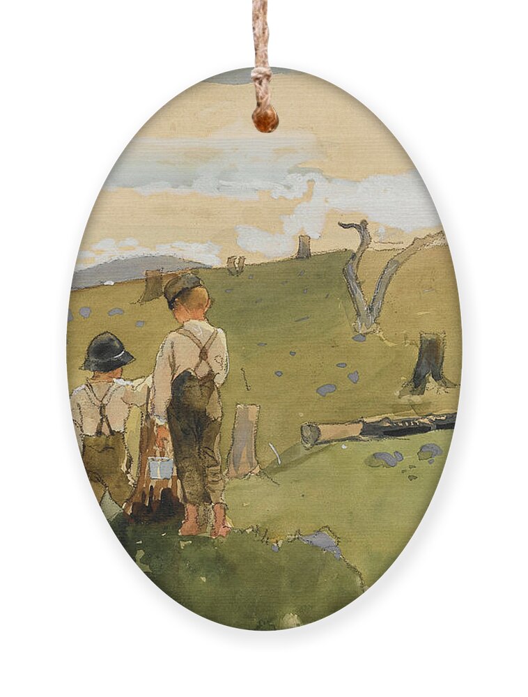 Winslow Homer Ornament featuring the drawing Boys on a Hillside by Winslow Homer