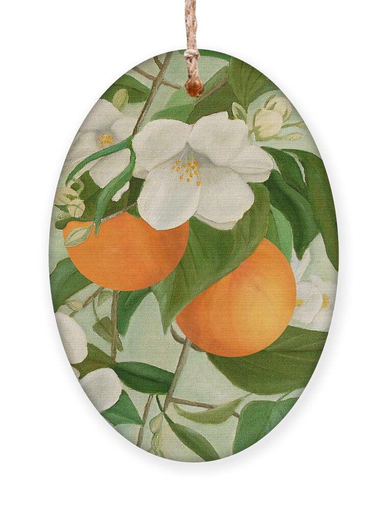 Orange Blossoms Ornament featuring the painting Branch Of Orange Tree In Bloom by Angeles M Pomata
