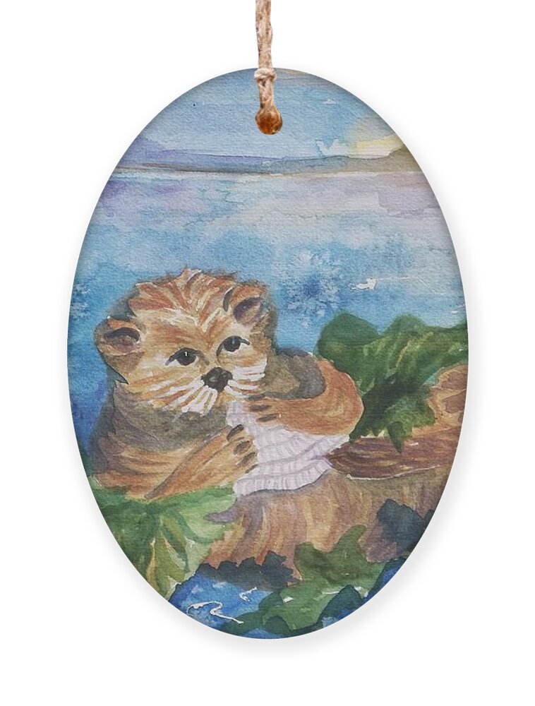 Otter Ornament featuring the painting Breakfast in Bed by Ellen Levinson