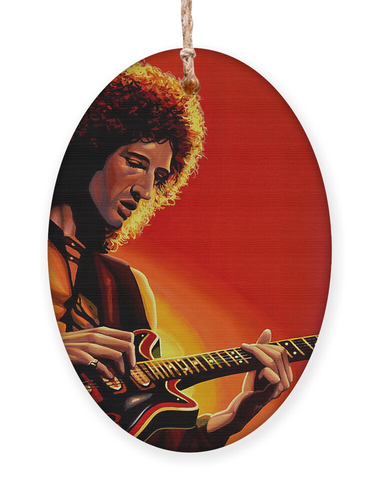 Brian May Ornament featuring the painting Brian May of Queen Painting by Paul Meijering