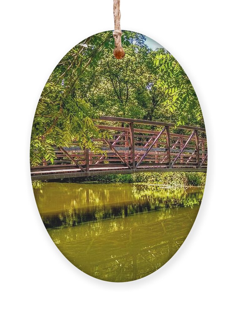 Delaware Canal Ornament featuring the photograph Bridge Over Delaware Canal at Colonial Park by Christopher Lotito