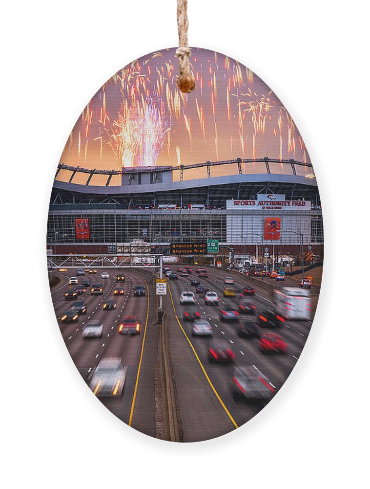 Denver Ornament featuring the photograph Broncos Win AFC Championship Game 2016 by Darren White