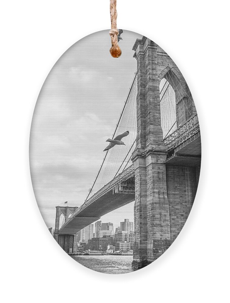 Brooklyn Ornament featuring the photograph Brooklyn Bridge and Seagulls by SR Green