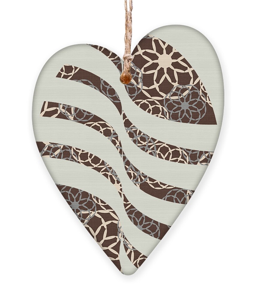 Floral Pattern Ornament featuring the mixed media Brown and Silver Floral Pattern Art by Christina Rollo
