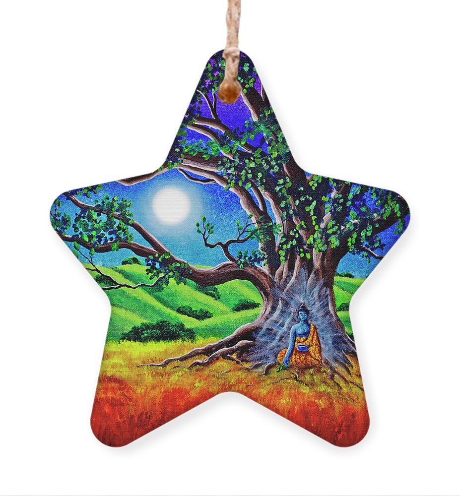 Rainbow Ornament featuring the painting Buddha Healing the Earth by Laura Iverson