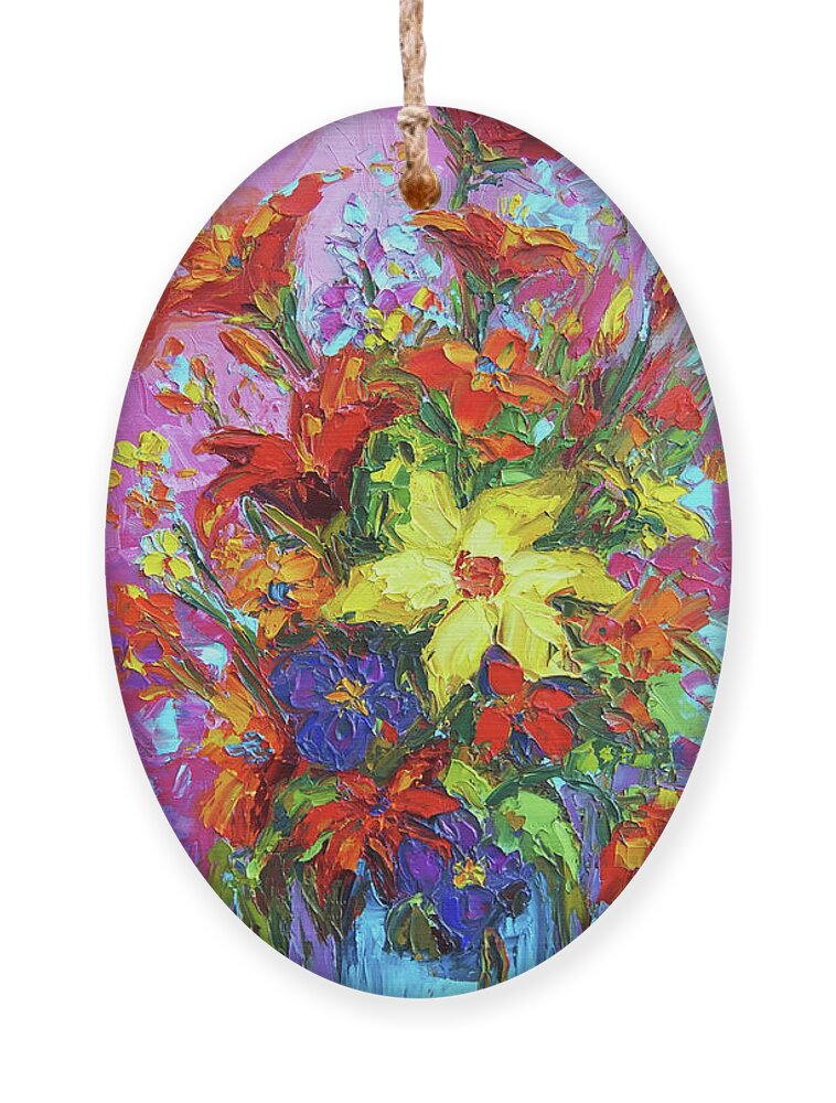 Colorful Wildflowers Ornament featuring the painting Colorful Wildflowers, Abstract Floral Art #2 by Patricia Awapara