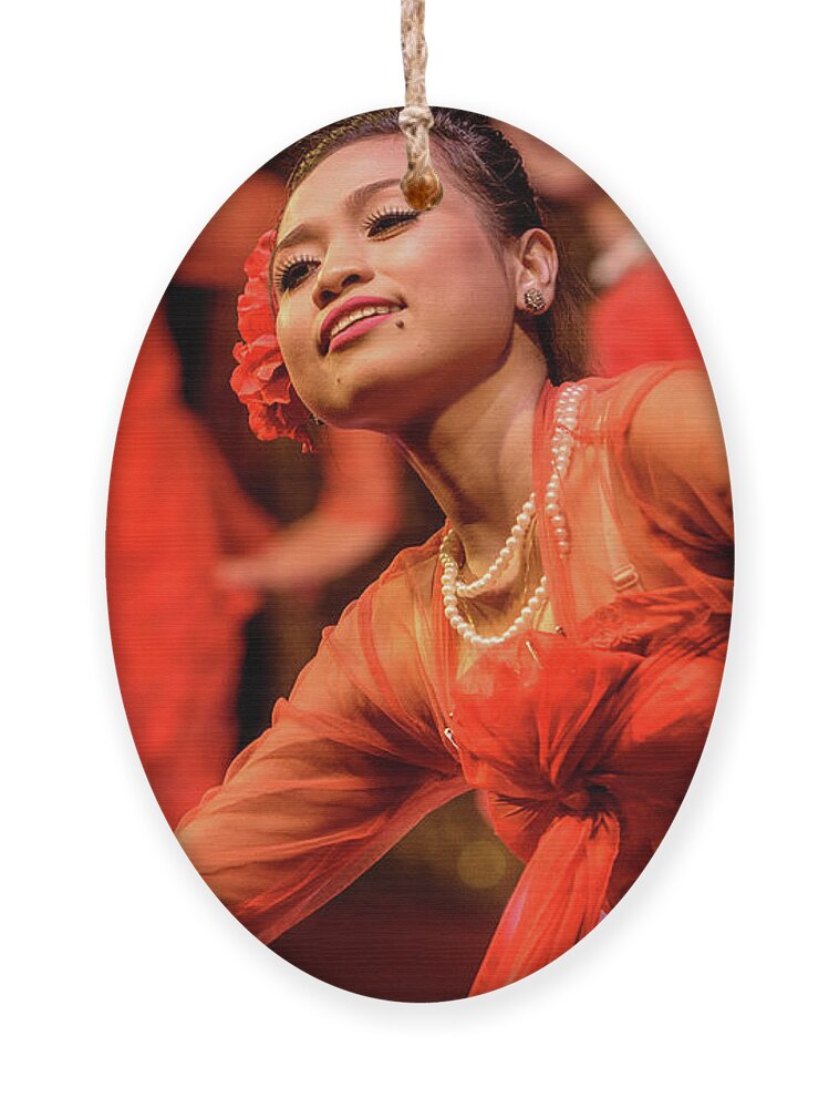 Dance; Ethnic; People;performer;performance;red;motion;movem Ornament featuring the photograph Burmese Dance 1 by Werner Padarin