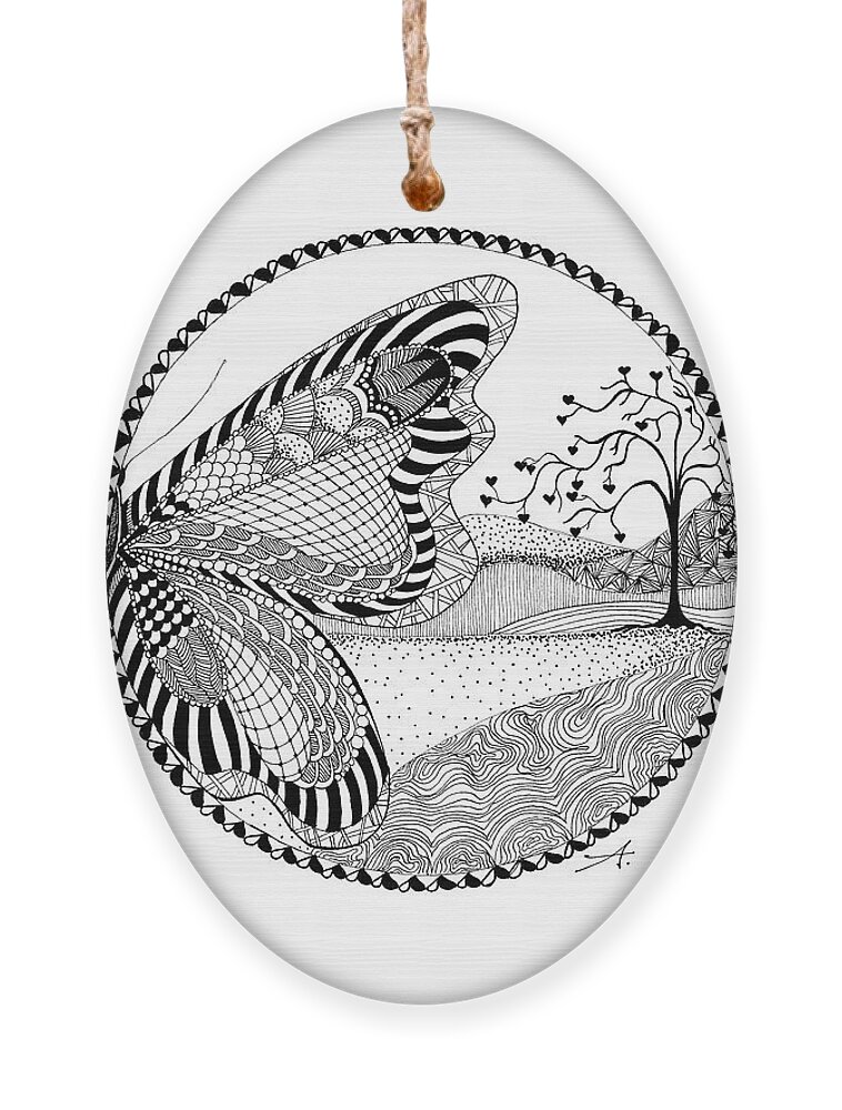 Drawing Ornament featuring the drawing Butterfly Fantasy by Ana V Ramirez