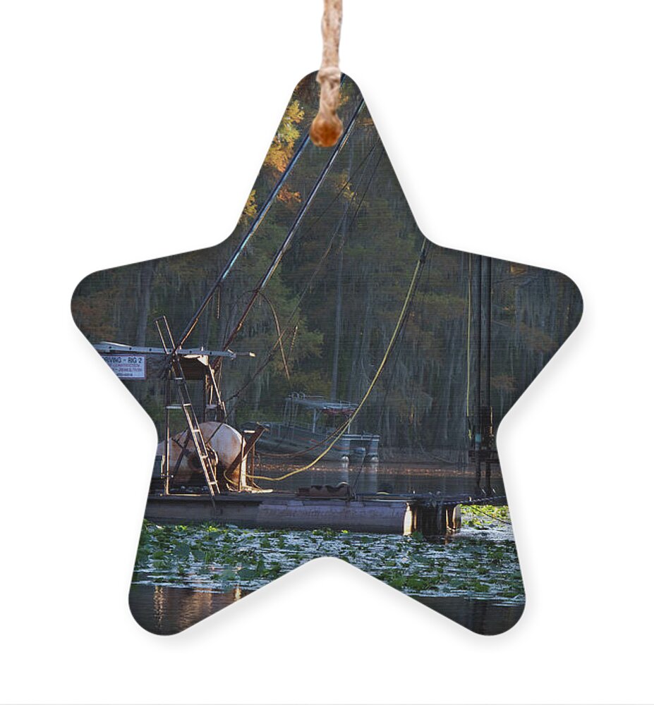 Autumn Ornament featuring the digital art Caddo Pile Driving - Rig 2 by Lana Trussell