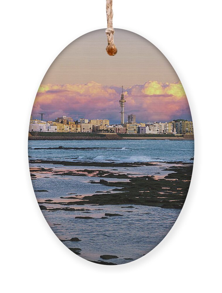 Andalusia Ornament featuring the photograph Cadiz Skyline under Cumulus Clouds Andalusia Spain by Pablo Avanzini