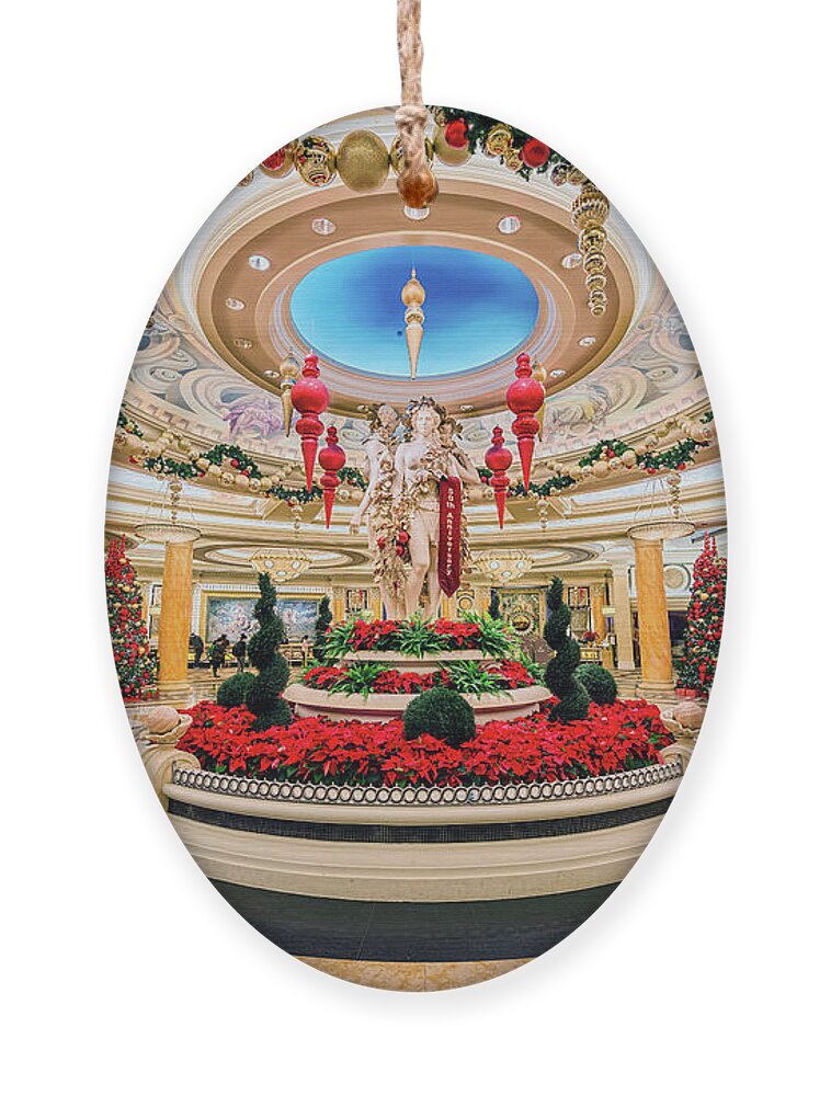 Caesars Palace Ornament featuring the photograph Caesars Palace Main Entrance at Christmas Wide by Aloha Art