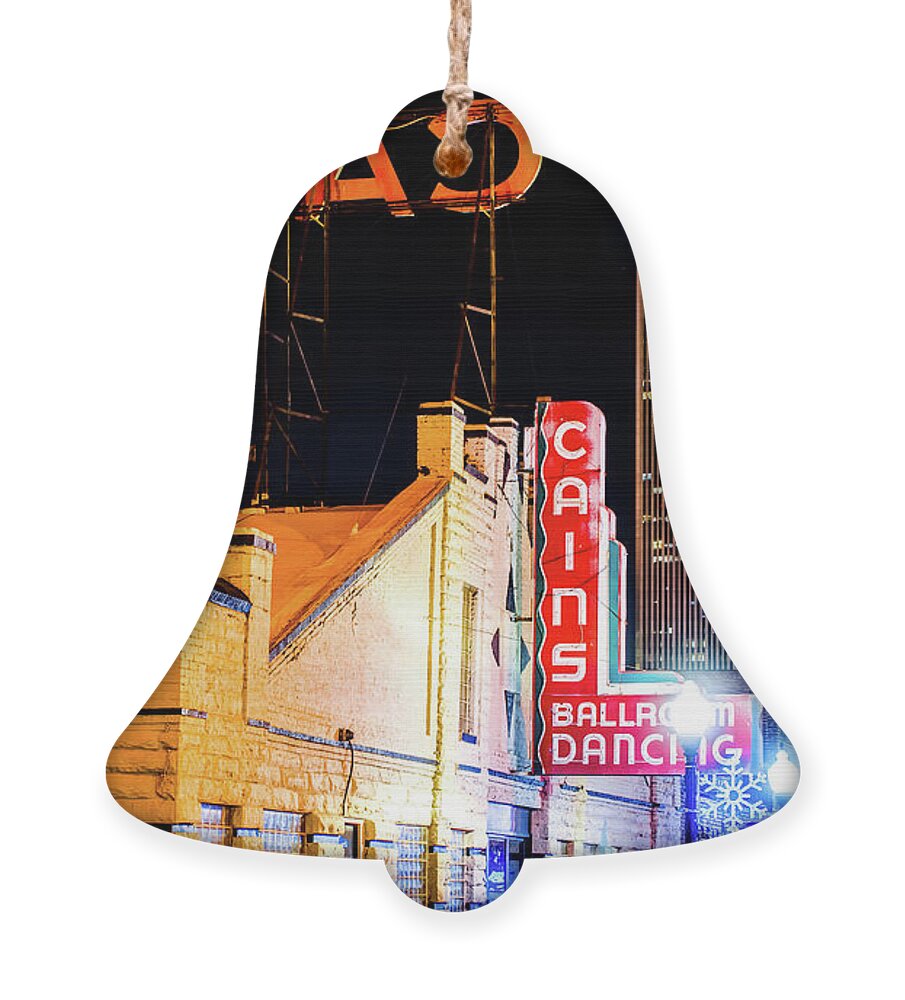 America Ornament featuring the photograph Cains Ballroom Music Hall and the Tulsa Skyline by Gregory Ballos