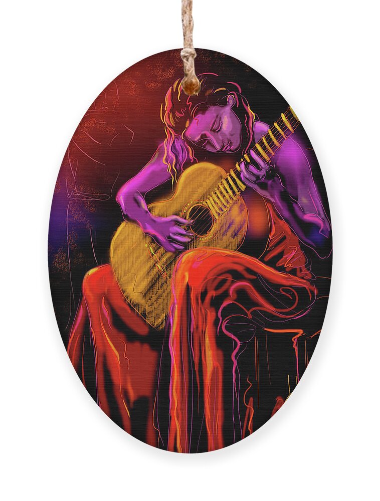 Guitar Ornament featuring the painting Cancion del Corazon by DC Langer