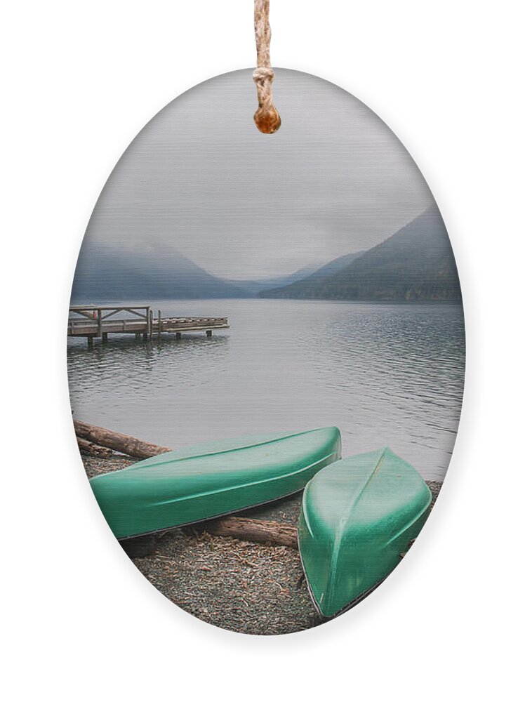 Lake Crescent Ornament featuring the photograph Canoes at Lake Crescent 0653 by Kristina Rinell