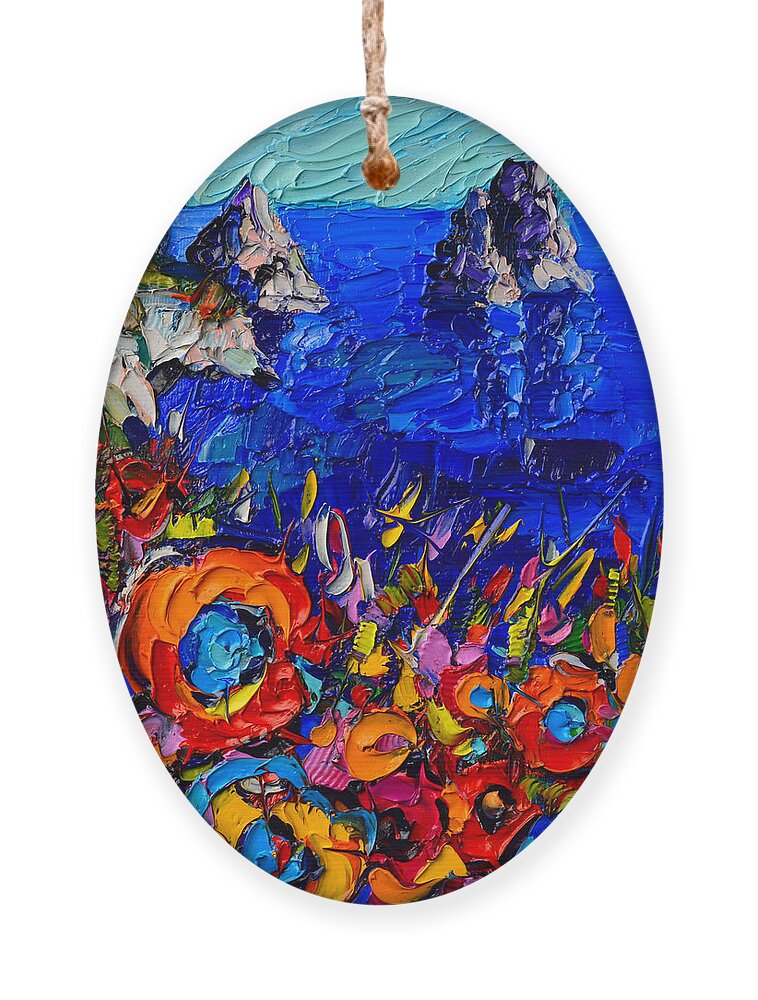 Capri Ornament featuring the painting Capri Faraglioni Italy Colors Modern Impressionist Palette Knife Oil Painting By Ana Maria Edulescu by Ana Maria Edulescu
