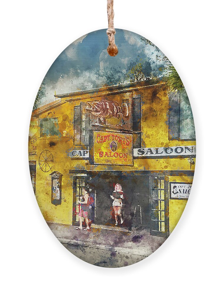 Sloppy Joes Ornament featuring the painting Captain Tony's Saloon by Jon Neidert