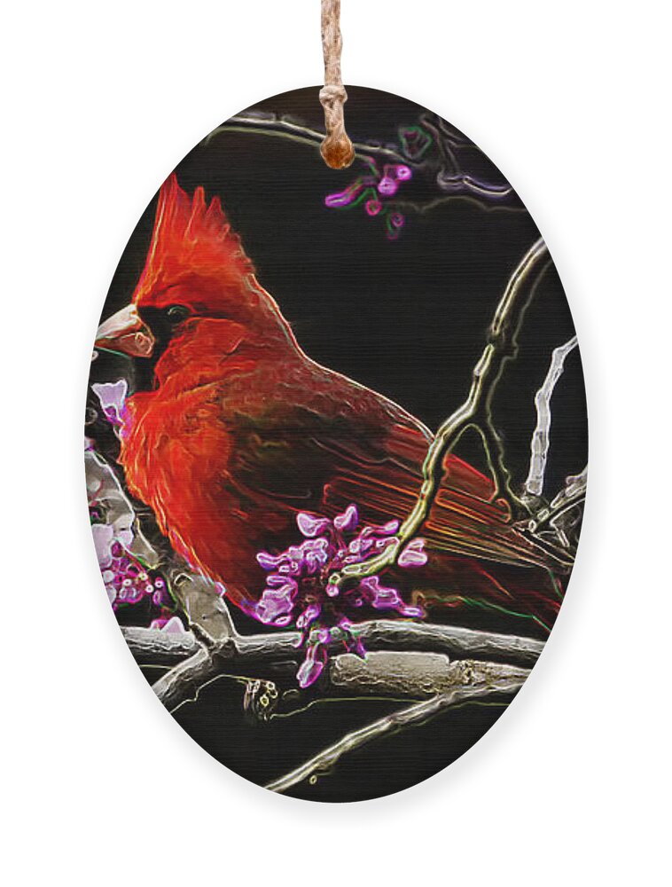 Cardinal Ornament featuring the photograph Cardinal in Bloom by Bill and Linda Tiepelman