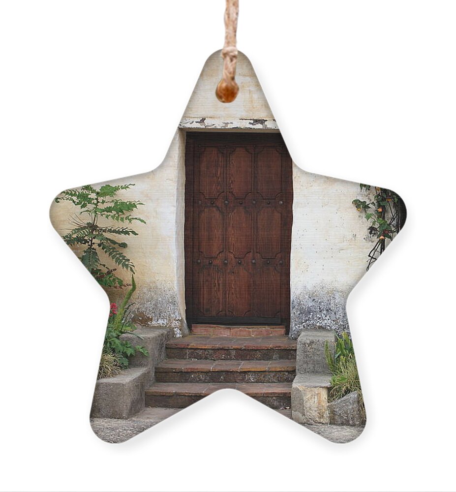 Carmel Mission Ornament featuring the photograph Carmel Mission Door by Carol Groenen