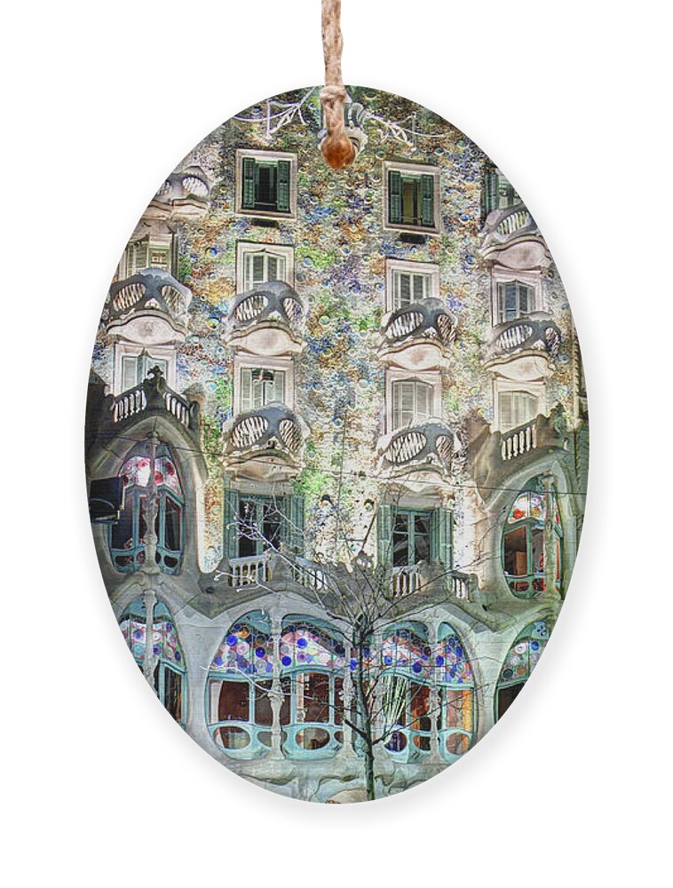 Casa Batllo Ornament featuring the photograph Casa Batllo at night - Gaudi by Weston Westmoreland