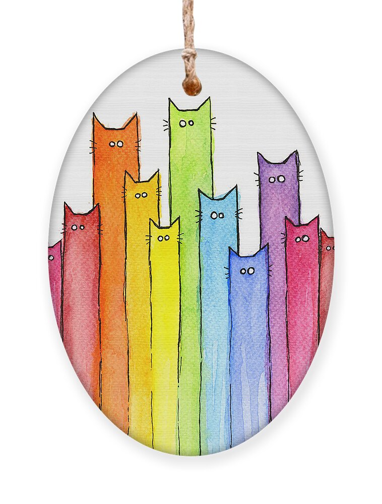 Cats Ornament featuring the painting Cat Rainbow Watercolor Pattern by Olga Shvartsur