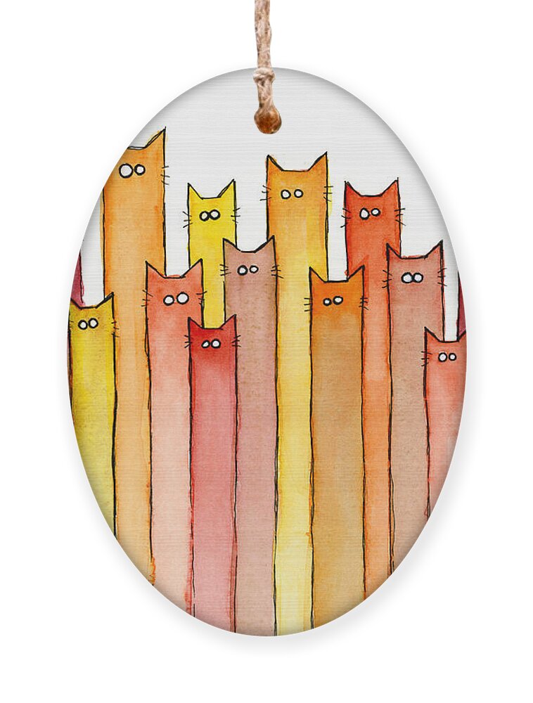 Watercolor Ornament featuring the painting Cats Autumn Colors by Olga Shvartsur