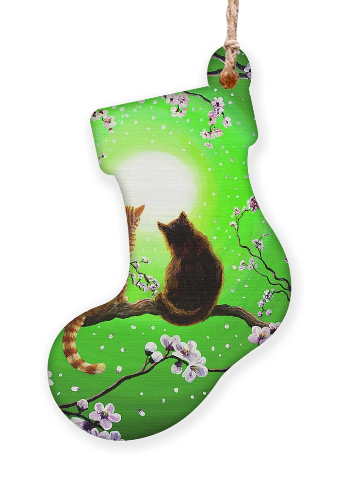 Black Cat Ornament featuring the painting Cats on a Spring Night by Laura Iverson