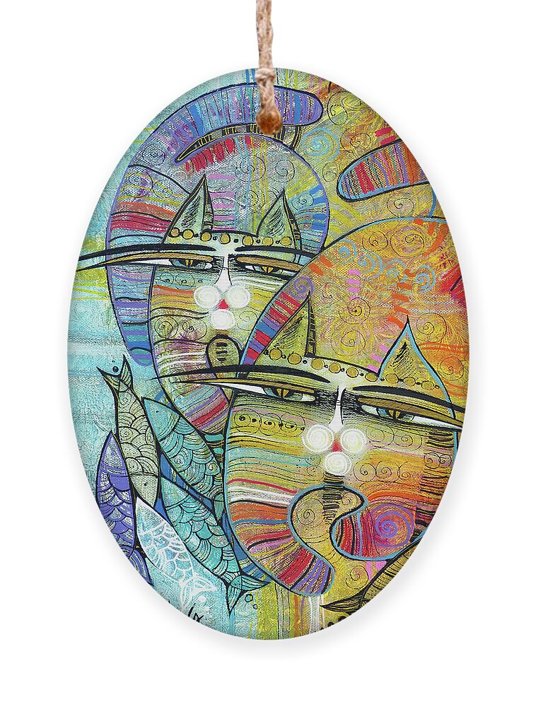 Albena Ornament featuring the painting Cat's Paradise by Albena Vatcheva
