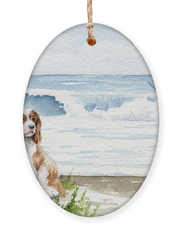 Cavalier King Charles Ornament featuring the painting Cavalier King Charles Spaniel at the Beach by David Rogers
