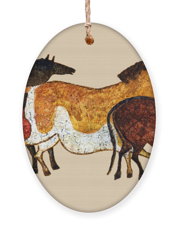 Cave Ornament featuring the painting Cave Horses in Beige by Hailey E Herrera