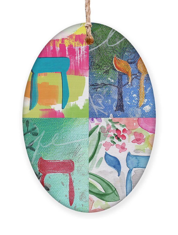 Chai Ornament featuring the painting Chai Collage- Contemporary Jewish Art by Linda Woods by Linda Woods