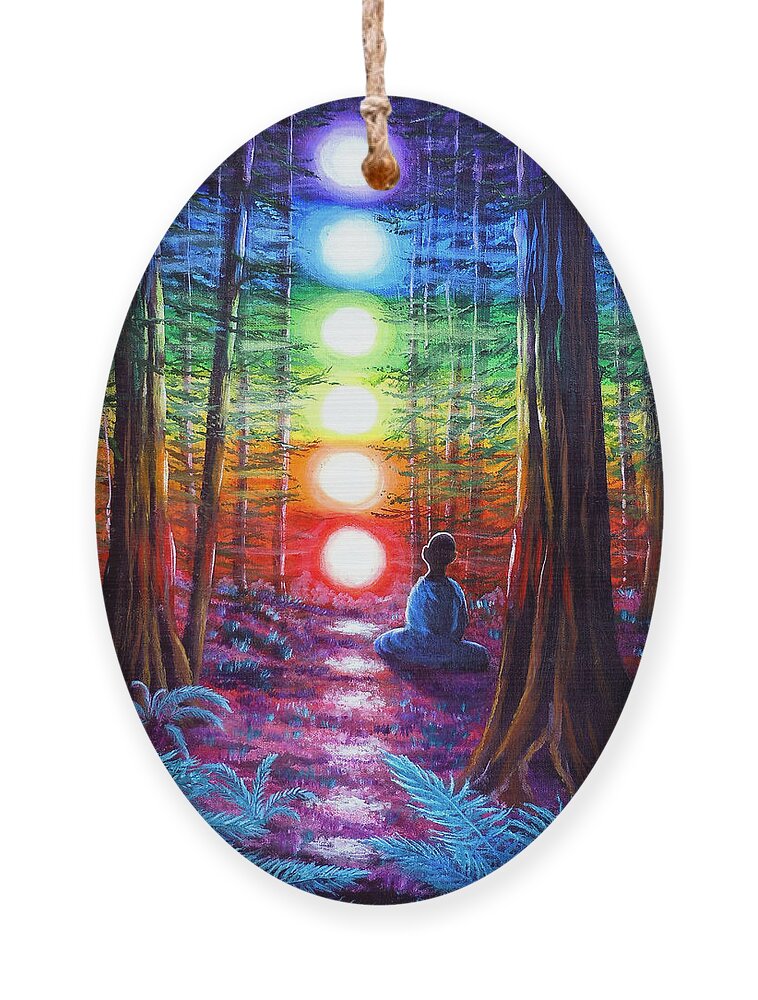 Zen Ornament featuring the painting Chakra Meditation in the Redwoods by Laura Iverson