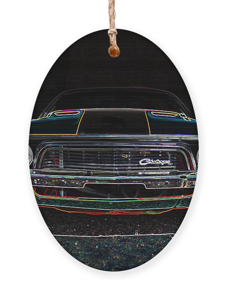 Dodge Ornament featuring the digital art Challenger Neon by Darrell Foster