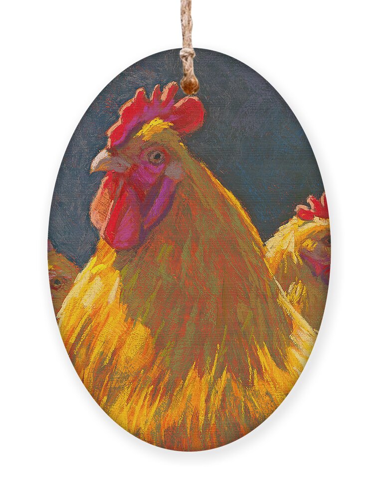 Rita Kirkman Ornament featuring the pastel Charlie's Chickens by Rita Kirkman
