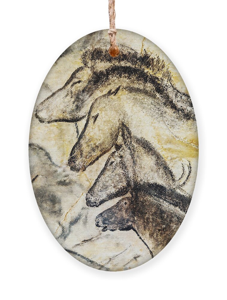 Chauvet Horse Ornament featuring the painting Chauvet Horses by Weston Westmoreland