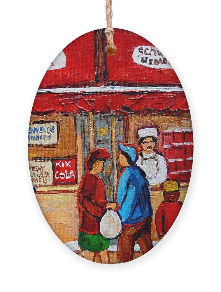 Schwartzs Hebrew Deli Ornament featuring the painting Chef In The Window by Carole Spandau