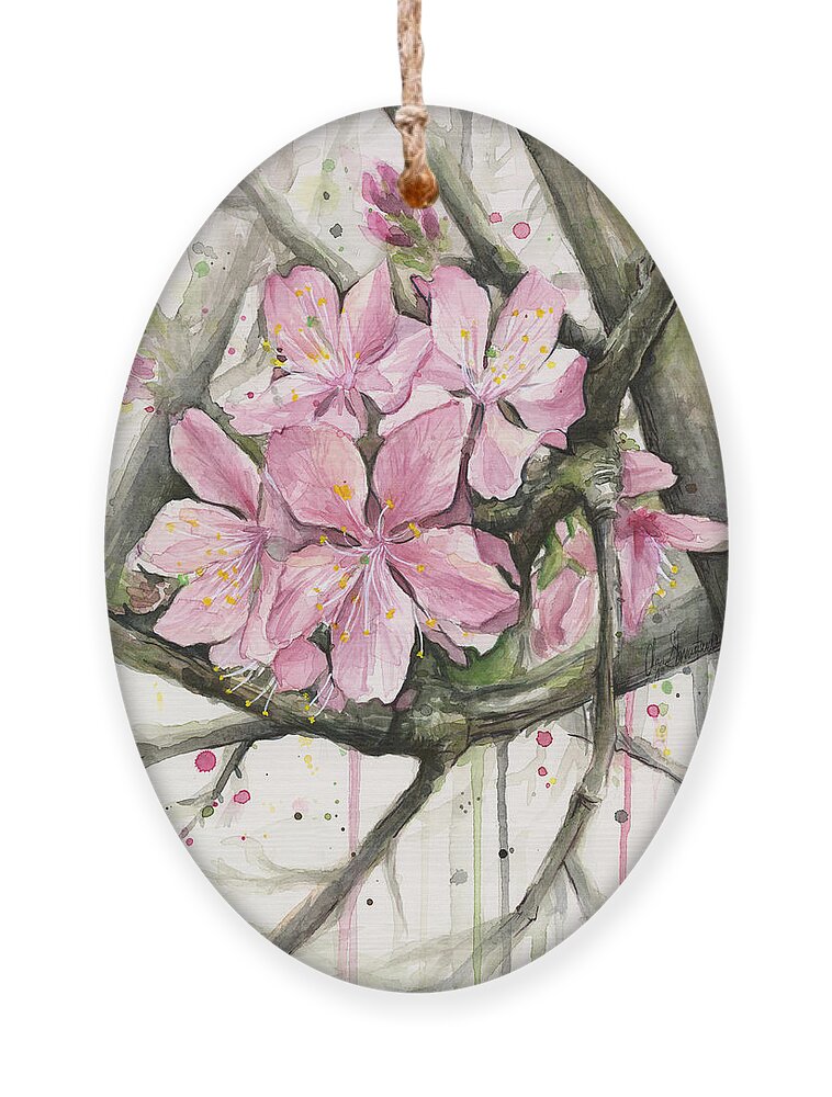 Tree Ornament featuring the painting Cherry Blossom by Olga Shvartsur