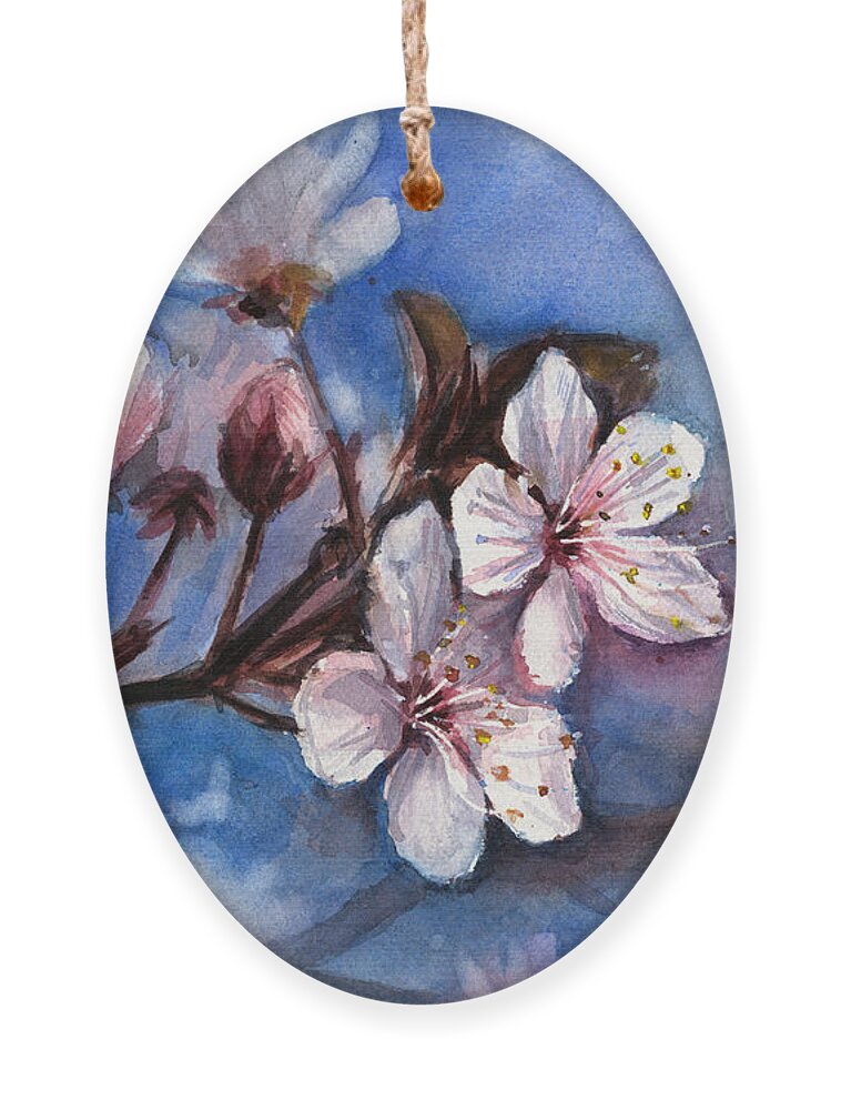 Spring Ornament featuring the painting Cherry Blossoms by Olga Shvartsur
