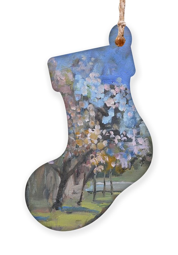 Capitol Ornament featuring the painting Cherry Tree Blossoms in Washington DC by Donna Tuten