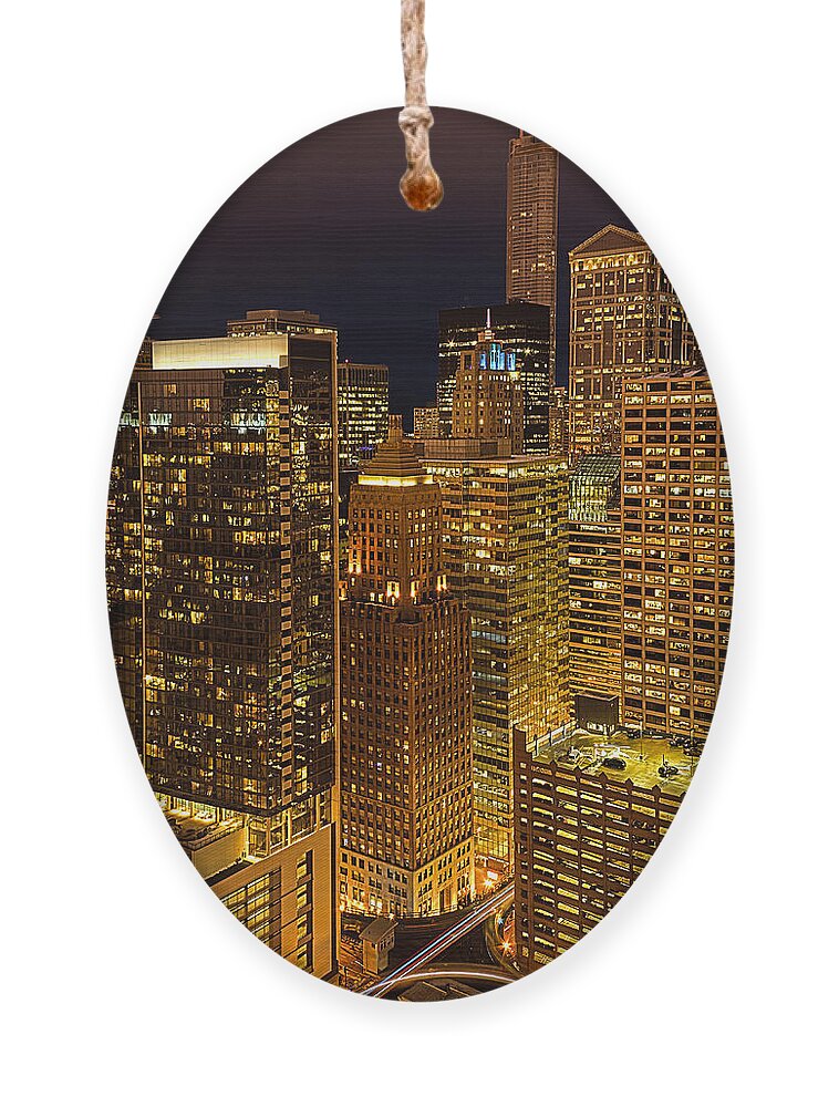 Chicago Ornament featuring the photograph Chicago at Night by Joni Eskridge