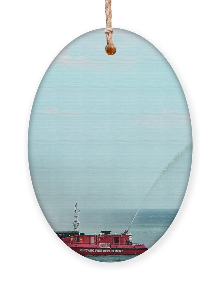 Chicago Ornament featuring the photograph Chicago Fire Department Fireboat by David Levin