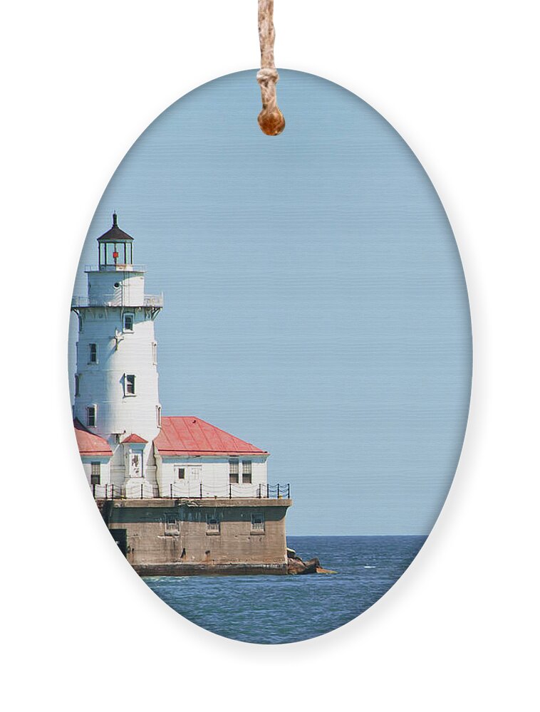 Boats Ornament featuring the photograph Chicago Harbor Lighthouse and a Tall Ship by David Levin