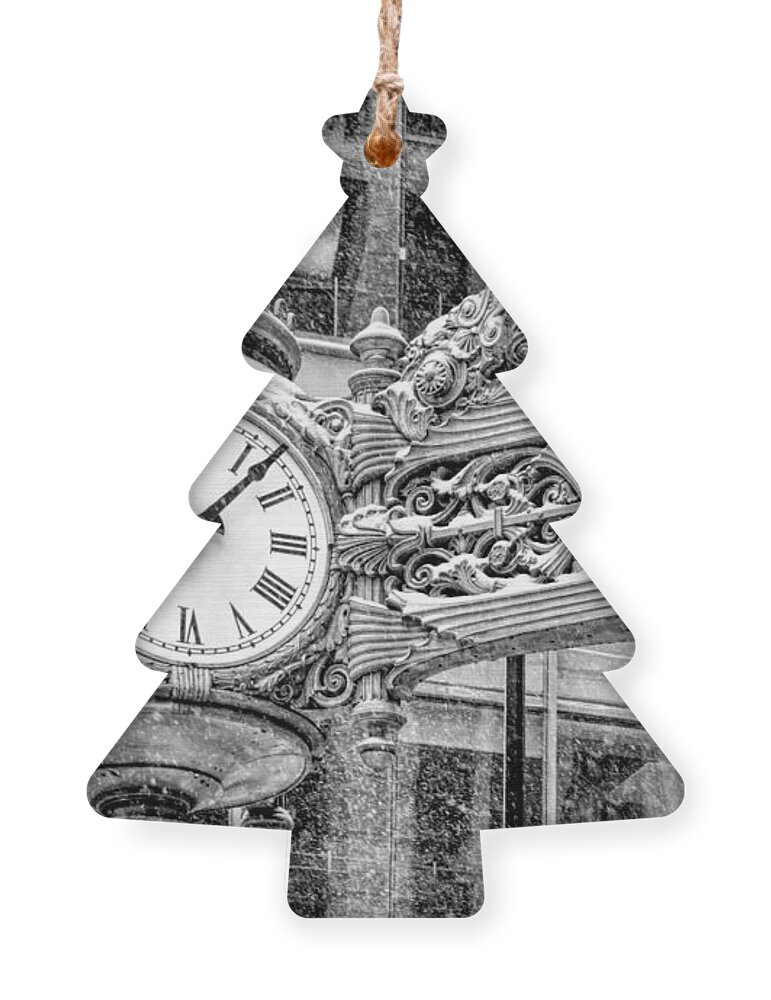 Chicago Ornament featuring the photograph Chicago Marshall Field State Street Clock Black and White by Christopher Arndt