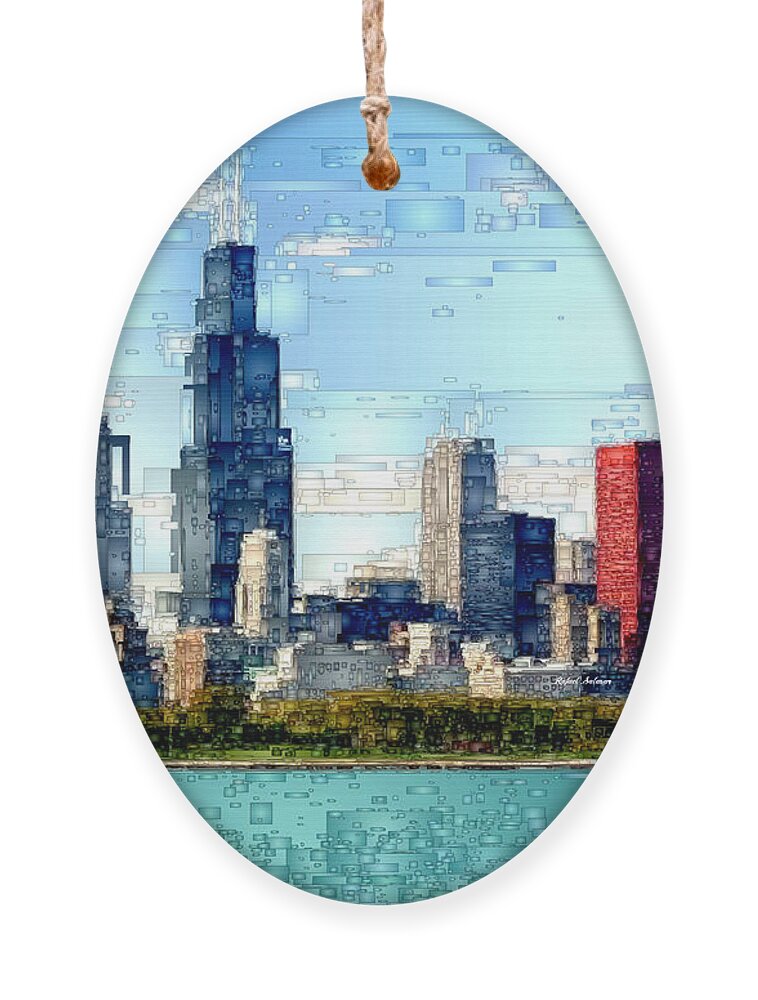 Rafael Salazar Ornament featuring the digital art Chicago Skyline by Rafael Salazar