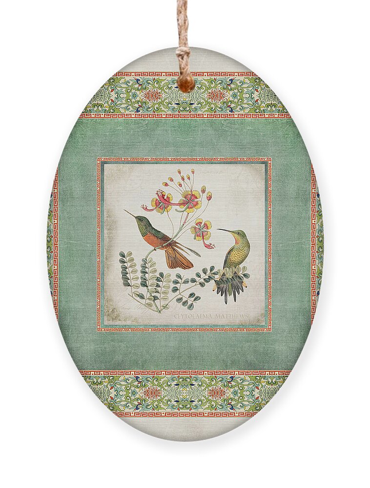 Chinese Ornamental Paper Ornament featuring the digital art Chinoiserie Vintage Hummingbirds n Flowers 1 by Audrey Jeanne Roberts