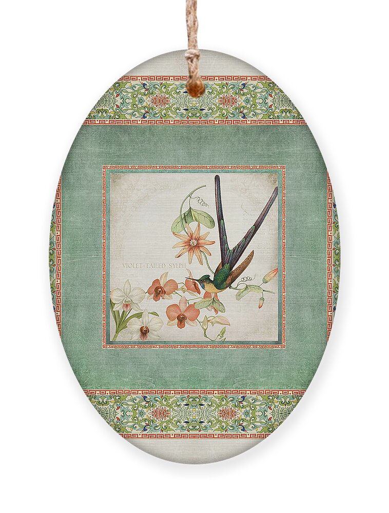 Chinese Ornamental Paper Ornament featuring the digital art Chinoiserie Vintage Hummingbirds n Flowers 3 by Audrey Jeanne Roberts