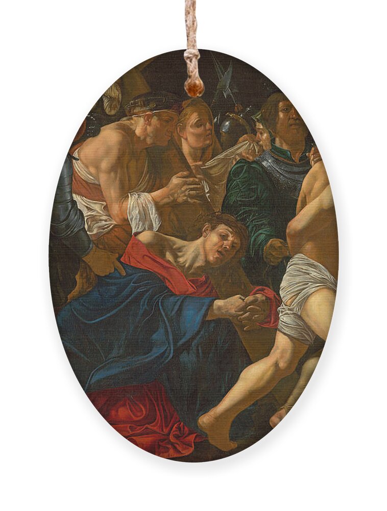 Cecco Del Caravaggio Ornament featuring the painting Christ carrying the Cross by Cecco del Caravaggio