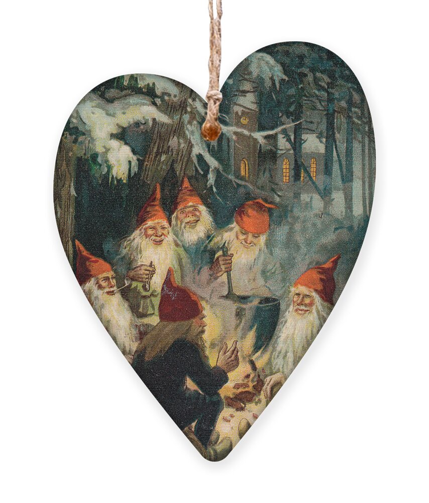 Gnomes Ornament featuring the painting Christmas Gnomes by English School