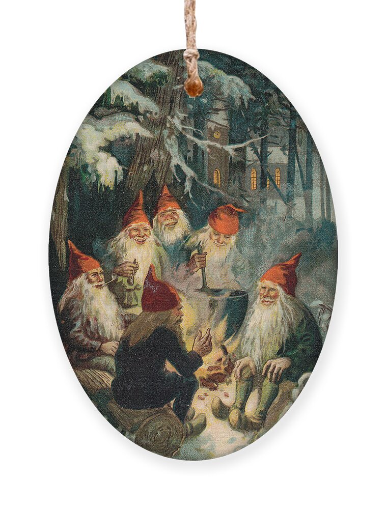 Gnomes Ornament featuring the painting Christmas Gnomes by English School
