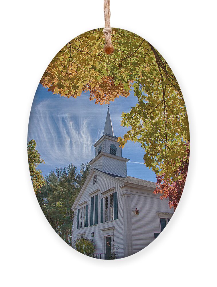 #jefffolger Ornament featuring the photograph Church with Mares tails above and fall foliage below by Jeff Folger