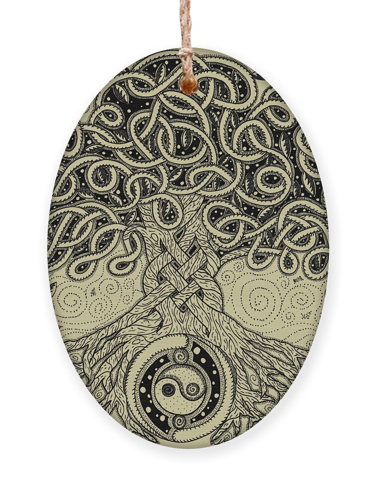 Artoffoxvox Ornament featuring the drawing Circle Celtic Tree of Life Inked by Kristen Fox